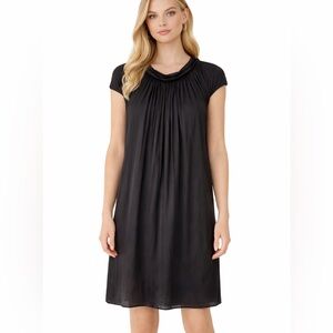 Raquel Allegra black dress scoop neckline, cap sleeves